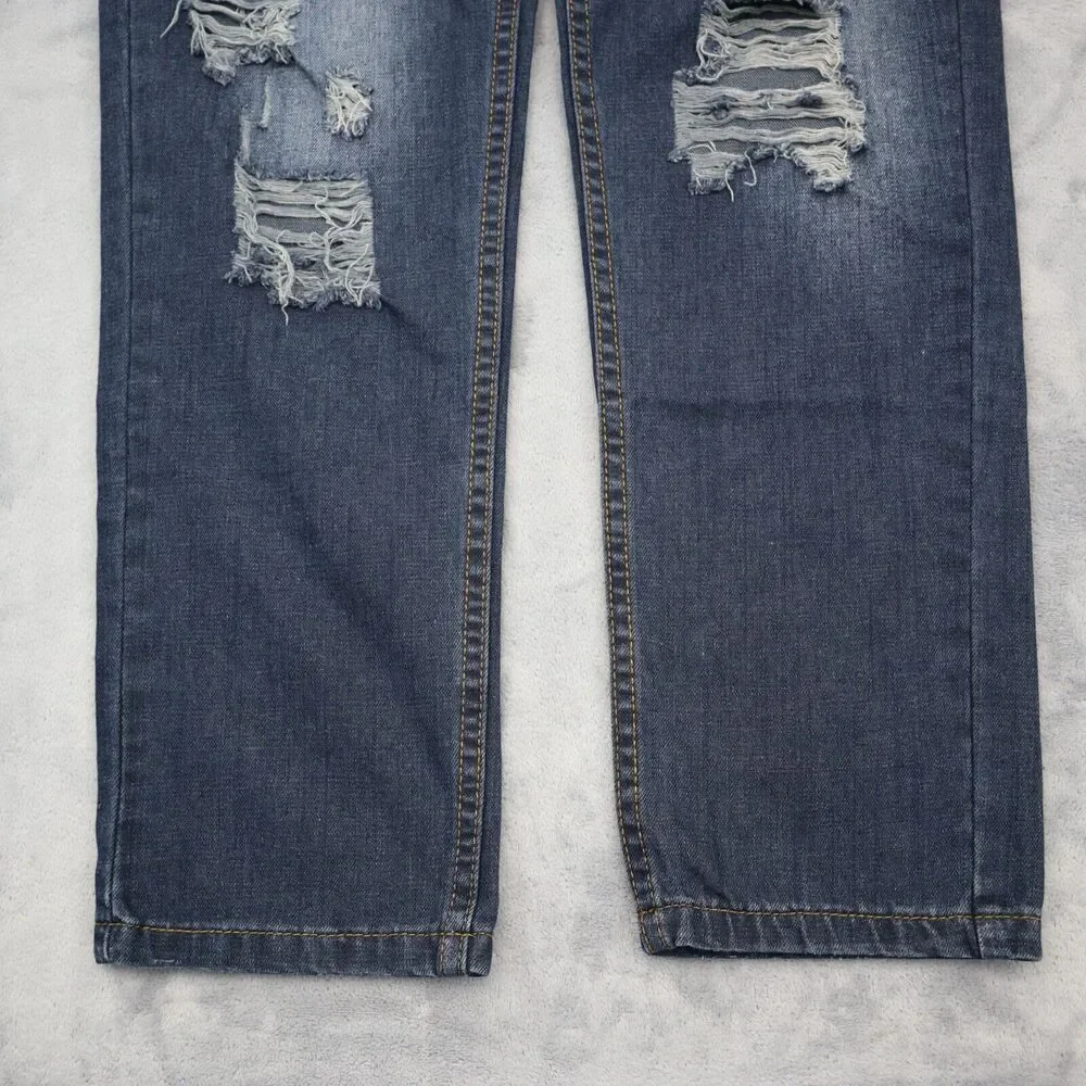 American Bazi Pants Womens 5 Blue Denim Straight Distressed High Rise Long Pants
